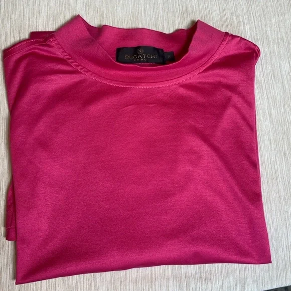 Men’s Bugatchi High Neckline Short Sleeve 100% Cotton Pink Medium - Picture 12 of 15